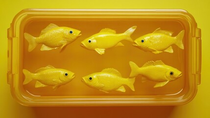 Yellow fish in an orange plastic container
