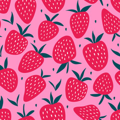 Vector seamless pattern with strawberries on a pink background