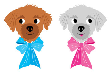 Vector illustration with two funny dogs girl and boy in bows