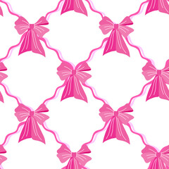 Vector seamless pattern with pink bows on white background