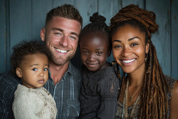 Mixed race family enjoys a joyful moment together with their children at home