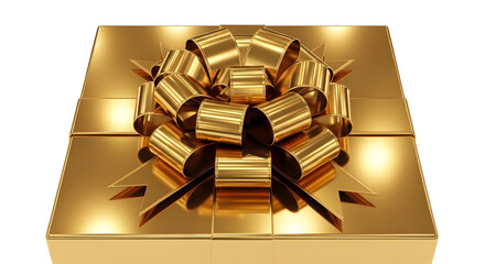 3d icon of a golden gift box with a shiny bow isolated on transparent background, perfect for any special occasion