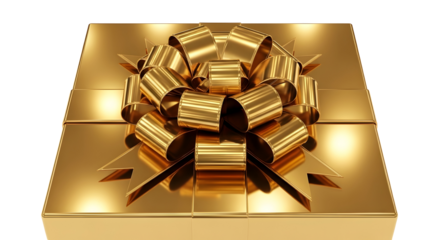 3d icon of a golden gift box with a shiny bow isolated on transparent background, perfect for any special occasion