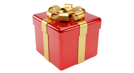 3d icon of a red gift box with a gold ribbon and bow isolated on transparent background, perfect for any occasion