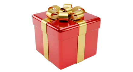 3d icon of a red gift box with a gold ribbon and bow isolated on transparent background, perfect for any occasion