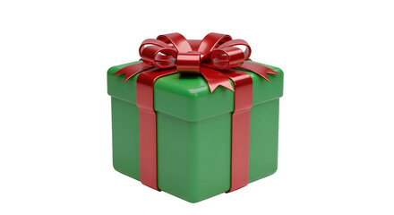 3d icon of green gift box with red ribbon and bow isolated on transparent background, perfect for christmas