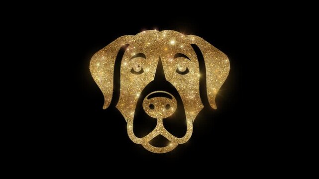 Luxury dog face with golden glitter, alpha channel