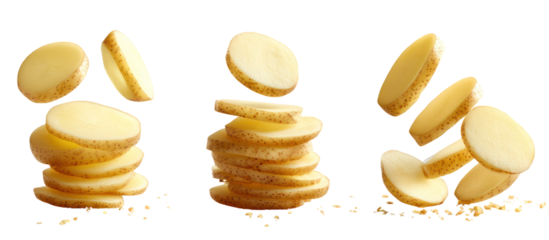 Stacks of potato chips isolated on transparent background