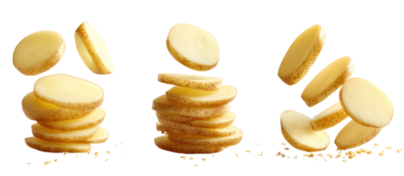 Stacks of potato chips isolated on transparent background