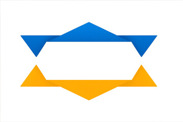 Blue and yellow geometric ribbon banner badge label frame isolated on transparent background