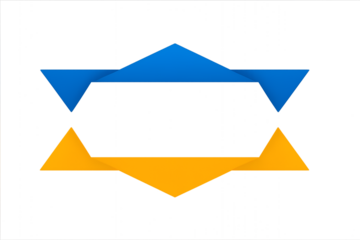 Blue and yellow geometric ribbon banner badge label frame isolated on transparent background