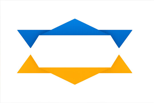 Blue and yellow geometric ribbon banner badge label frame isolated on transparent background