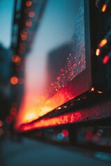 Rain-Streaked Window Reflecting City Lights - Abstract Urban Nightscape.