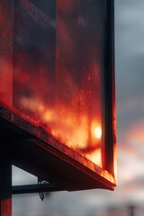 Fiery Sunsets Abstract Reflection on a Dark Urban Glass Facade.