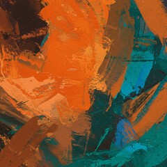 Naklejka premium Abstract orange and teal oil paint brush strokes texture background