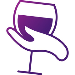 Stylized Icon of a Hand Holding a Wine Glass with Purple Gradient Fill Against Transparent Background