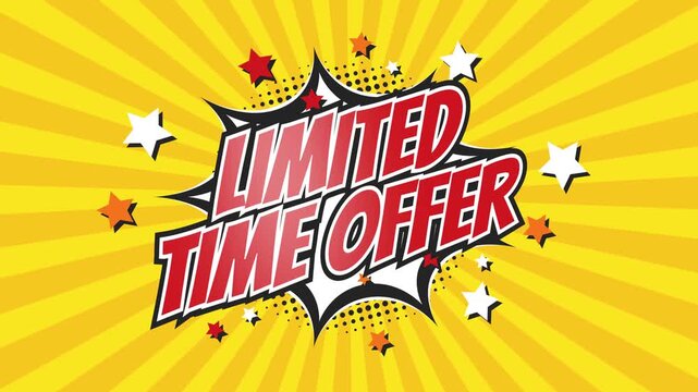 LIMITED TIME OFFER - Comic Pop Art text video 4K, chroma key version included. Vintage colorful cartoon animation with explosion of speech bubble message.