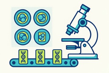 Laboratory exploration showcasing genetic analysis processes with microscope and petri dishes symbolizing scientific innovation and cellular research advancements