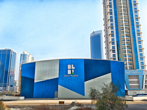 Manama, Bahrain - September 27, 2025: Modern sports facility showcases Olai Padel in the vibrant city of Manama, Bahrain