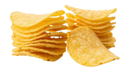 Crispy potato chips isolated on transparent background