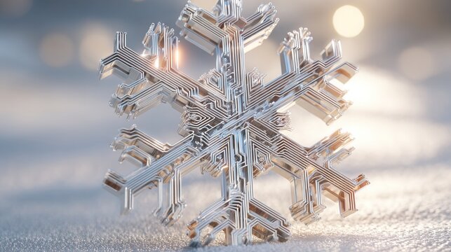 christmas future Intricate snowflake design with a digital circuit pattern. - Powered by Adobe