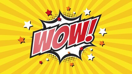 WOW - Comic Pop Art text video 4K, chroma key version included. Vintage colorful cartoon animation with explosion of speech bubble message. - Powered by Adobe