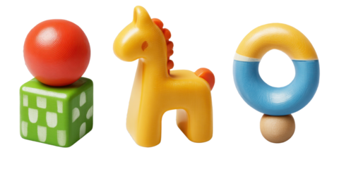 Colorful wooden stacking toys for kids on transparent backdrop