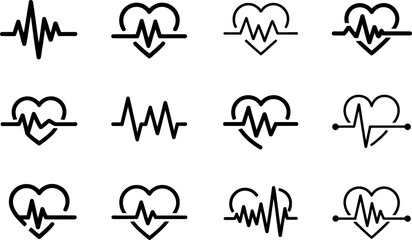 Heartbeat pulse lines on white background showing health and vitality