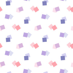 Seamless Pattern of Pastel Square Design on White Background.