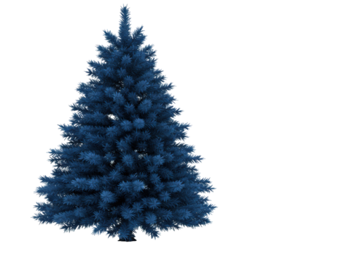 a highly symmetrical, rich cerulean blue christmas fir tree, undecorated and isolated on a transparent high-key background with copy space, elegant holiday anticipation concept - Powered by Adobe
