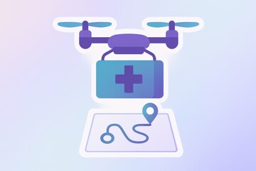 Innovative drone delivering medical supplies above a digital map reflecting advanced logistics strategies and technological disruption in emergency healthcare systems