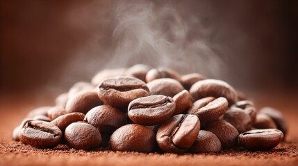 Steaming roasted coffee beans with rich aroma and inviting warmth