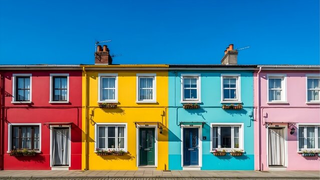 Colorful houses row homes architecture bright facade residential street exterior urban neighborhood design - Powered by Adobe