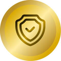Shiny Gold Round Button With Security Shield Vector Icon