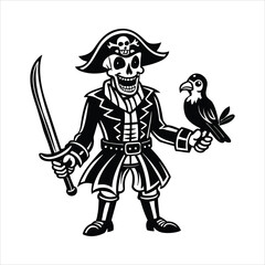 Fototapeta premium Skeleton pirate with sword and parrot