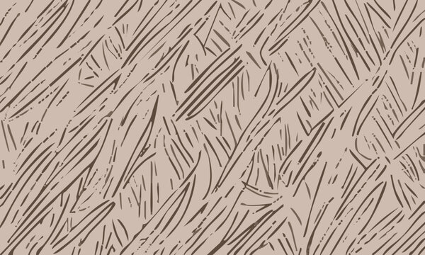 Seamless Abstract Rough Hatching Texture, Hand Drawn Brown Fur or Grass Vector Background