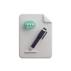 Pen and a green speech bubble are on a white background. isolated illustration on  transparent background PNG
