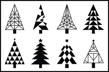 Geometric christmas tree designs set with modern abstract shape isolated on white background, Vector