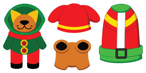 Fototapeta premium Cartoon character animal costume hat red green yellow brown black holiday fun