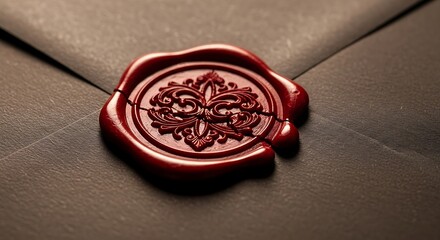 Elegant Red Wax Seal with Floral Design on Dark Envelope, Symbolizing Confidentiality and Timeless Communication.