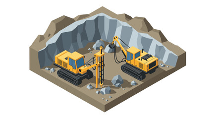 Fototapeta premium Isometric construction equipment in quarry setting