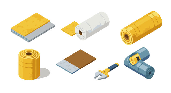 Isometric insulation materials set for construction and thermal efficiency projects