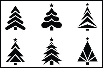 Stylized christmas tree icons collection with star on top. isolated on white background, Vector