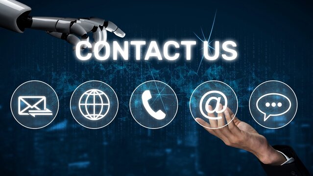 UI concept for contact us section showing icons for email, web, phone, and message. Contact and support icons help streamline business communication and improve customer contact experience. Muxer