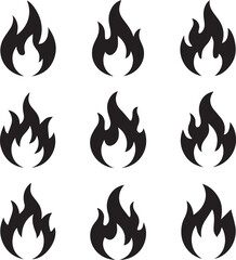 Flame Icon Set Black Silhouette Vector
