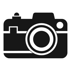 Simple black silhouette of a vintage camera with lens and button