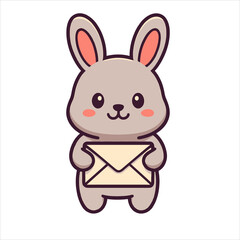 Rabbit Holding Envelope Flat Vector Logo Illustration for Communication and Messaging, 53