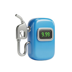 Blue gas pump with a digital clock showing the time as 9:99. isolated illustration on  transparent background PNG