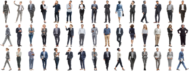 Set of business people in various actions on isolated background. Businesspeople, businesswomen, businessmen office worker in full body length studio professional shot in casual and formal wear