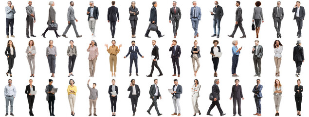 Naklejka premium Set of business people in various actions on isolated background. Businesspeople, businesswomen, businessmen office worker in full body length studio professional shot in casual and formal wear